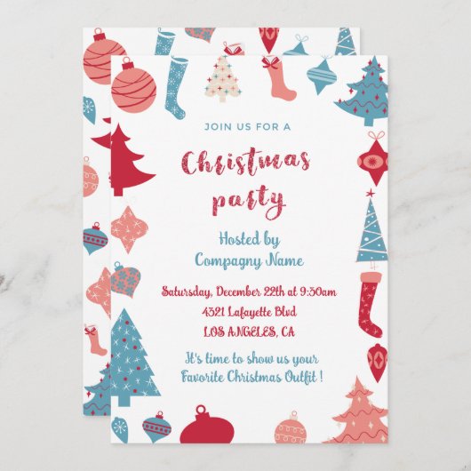 Bedrijf Kerstfeest Nodig Schattige roze en blauw u Kaart (Voorkant / Achterkant)