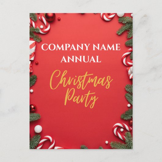 Bedrijf Kerstfeest Rode Candy Cane Uitnodiging (Voorkant)