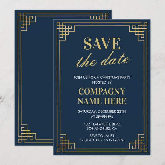 Bedrijf Kerstfeest Save the date Navy Kaart (Voorkant / Achterkant)