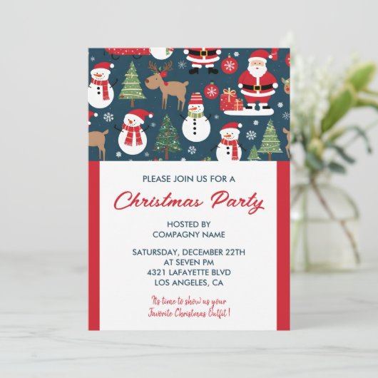 Bedrijf Kerstfeest Uitnodiging hert santa (Staand voorkant)