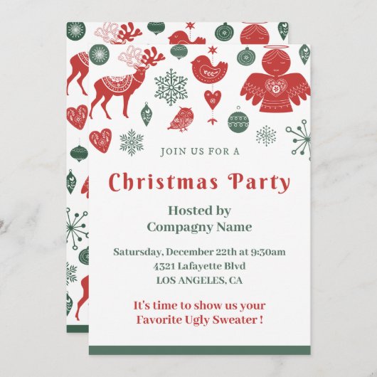 Bedrijf Kerstmis Mooie Nordic Pattern Green Kaart (Voorkant / Achterkant)