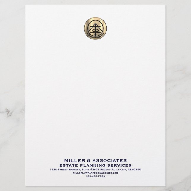 Bedrijf Letterhead met Gold Logo Navy Typografie Briefhoofd (Voorkant)