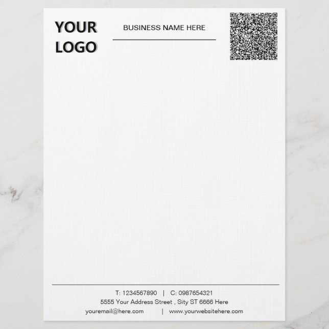 Bedrijf Letterhead Sjabloon met Logo en QR-code Briefhoofd (Voorkant)