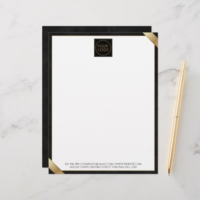 Bedrijf Logo Black Leather Premium Letterhead Briefhoofd (Voorkant / Achterkant in situ)