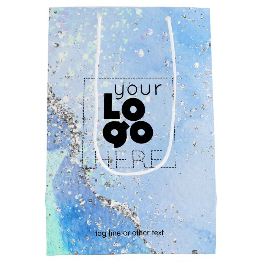 Bedrijf Logo Blauw Glitter Agate Paper Small/ Medium Cadeauzakje (Achterkant)
