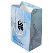 Bedrijf Logo Blauw Glitter Agate Paper Small/ Medium Cadeauzakje (Achterkant Gekanteld)