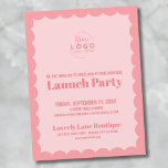 Bedrijf Logo Business Grand Opening Briefkaart<br><div class="desc">Een leuke maar eenvoudige uitnodiging voor een grootse bedrijfsopening of een merk- of productlanceringsfeestje. Voeg uw eigen logo toe aan de bovenkant om het uw branding te geven, en u kunt alle elementkleuren veranderen om uw merkkleuren aan te passen. Je kunt zelfs de scallop kleuren veranderen. Een eenvoudige scallop rand...</div>