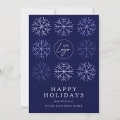 Bedrijf Logo Christmas Snowflakes Navy Corporate Feestdagenkaart (Voorkant)