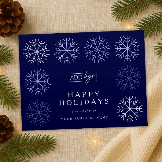 Bedrijf Logo Christmas Snowflakes Navy Corporate Feestdagenkaart