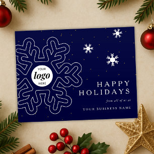 Bedrijf Logo Christmas Snowflakes Navy Corporate Feestdagenkaart