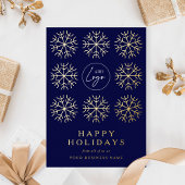Bedrijf Logo Christmas Snowflakes Navy & Gold Folie Feestdagenkaart