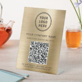 Bedrijf Logo Creëer Uw QR-code Gold Reclamebord Met Voetstuk (Insitu)