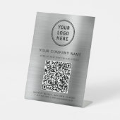 Bedrijf Logo Creëer Uw QR-code Silver Reclamebord Met Voetstuk (Voorkant)