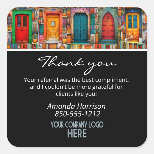 Bedrijf Logo Dank u doorverwijzing - Doors Vierkante Sticker (Voorkant)