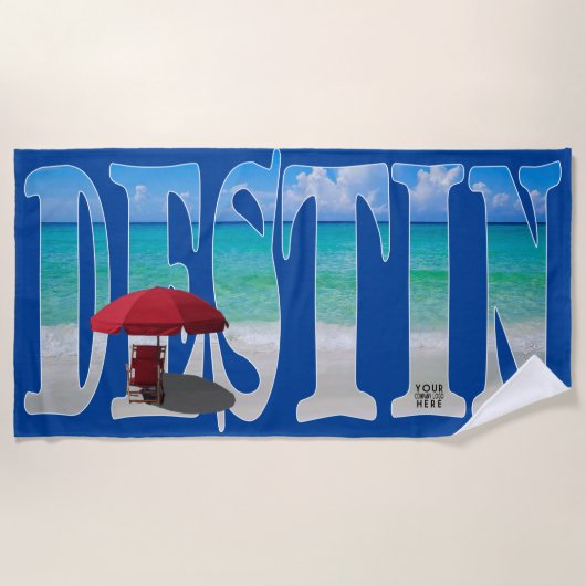 Bedrijf Logo Destin Beach Florida Foto Typografie Strandlaken (Voorkant)