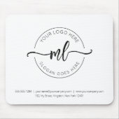 Bedrijf Logo Eenvoudig Monogram Initialen Wit Muismat (Voorkant)