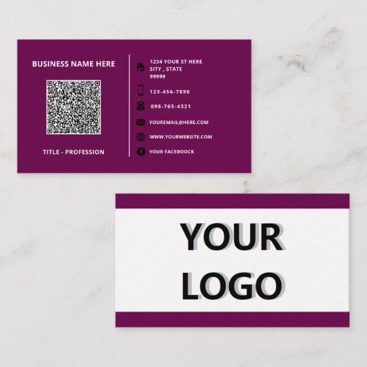 Bedrijf Logo en QR Code Business Card Template Visitekaartje (Voorkant / Achterkant)