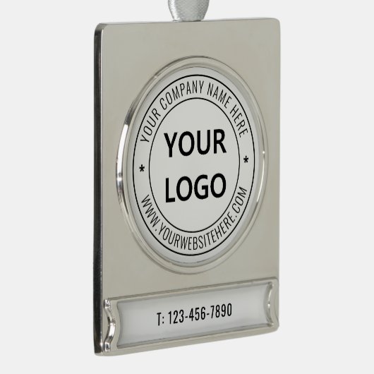 Bedrijf Logo en Tekst Kerst Ornament Sjabloon Verzilverd Banner Ornament (Rechts)