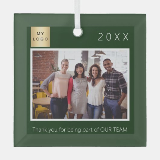 Bedrijf logo foto dank u groen glas ornament (Voorkant)