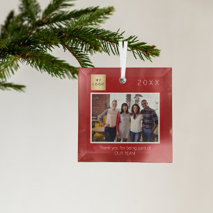 Bedrijf logo foto dank u rood glas ornament