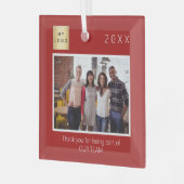 Bedrijf logo foto dank u rood glas ornament (Voorkant links)