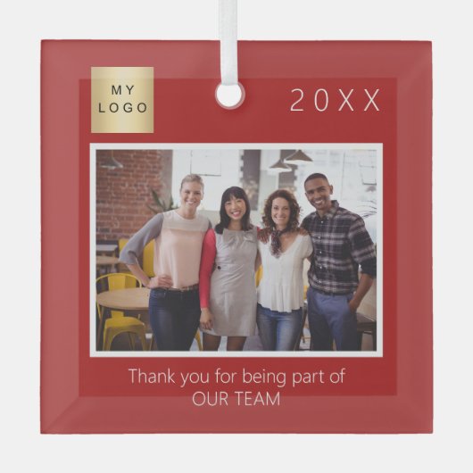 Bedrijf logo foto dank u rood glas ornament (Voorkant)
