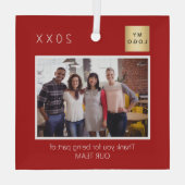 Bedrijf logo foto dank u rood glas ornament (Achterkant)