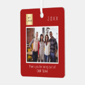 Bedrijf logo foto dank u rood metalen ornament (Voorkant links)