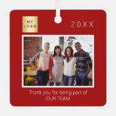 Bedrijf logo foto dank u rood metalen ornament (Voorkant)