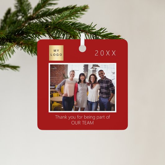 Bedrijf logo foto dank u rood metalen ornament