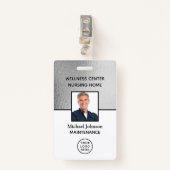 Bedrijf Logo Foto ID Silver White Employee Badge (Voorkant met clip)
