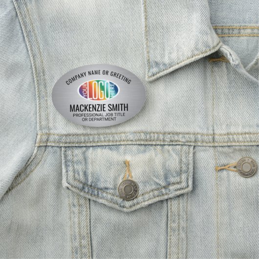 Bedrijf Logo Geborsteld Grijs Kleur Plastic Ovaal Naamplaatje (In situ)