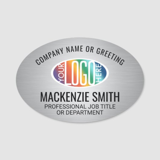 Bedrijf Logo Geborsteld Grijs Kleur Plastic Ovaal Naamplaatje (Voorkant)