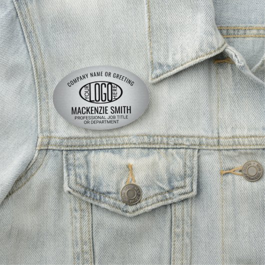 Bedrijf Logo Grijs Kleur Plastic Ovaal Medewerker Naamplaatje (In situ)