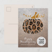 Bedrijf Logo Happy Thanksgiving Leopard Pumpkin Feestdagenkaart (Voorkant / Achterkant)