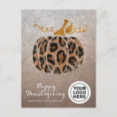 Bedrijf Logo Happy Thanksgiving Leopard Pumpkin Feestdagenkaart (Voorkant)