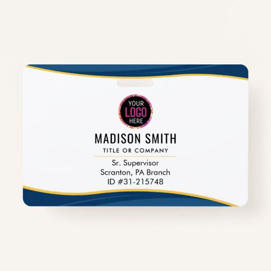 Bedrijf Logo ID Medewerker Minimalistisch Wit Badge (Voorkant)