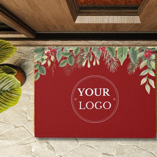 Bedrijf Logo Kerst Bloemen Rode Deurmat