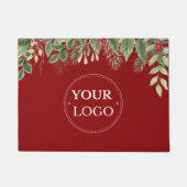 Bedrijf Logo Kerst Bloemen Rode Deurmat (Voorkant)