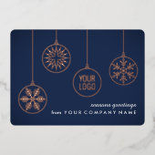 Bedrijf Logo Kerst Ornamenten Navy Blue Unique Folie Feestdagenkaart (Voorkant)