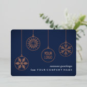 Bedrijf Logo Kerst Ornamenten Navy Blue Unique Folie Feestdagenkaart (Staand Voorkant)