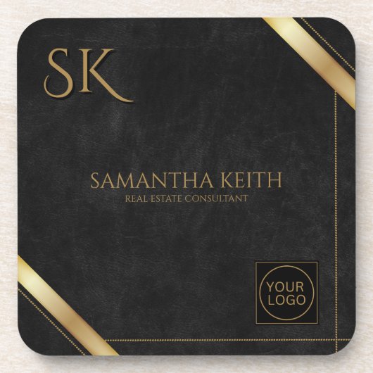 Bedrijf Logo Luxury Black Custom Bier Onderzetter (Voorkant)