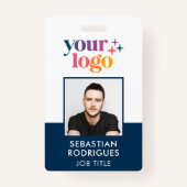 Bedrijf Logo Medewerker Foto Blauw ID Badge (Voorkant)