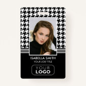 Bedrijf Logo Medewerker ID QR Houndstooth Zwart Badge (Voorkant)