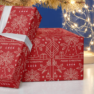 Bedrijf logo Merry Christmas Red Gold Art Cadeaupapier