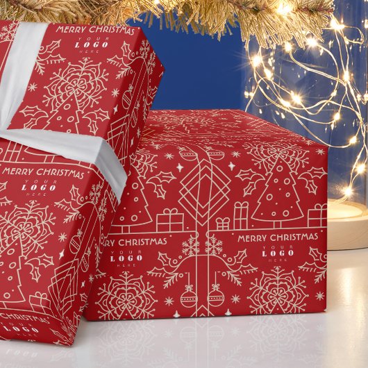 Bedrijf logo Merry Christmas Red Gold Art Cadeaupapier