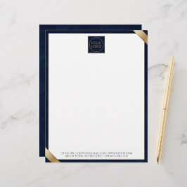 Bedrijf Logo Modern Navy Leather Letterhead Briefhoofd