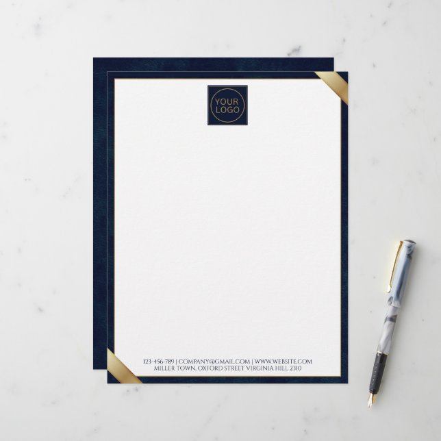 Bedrijf Logo Modern Navy Leather Letterhead Briefhoofd (Voorkant / Achterkant in situ)
