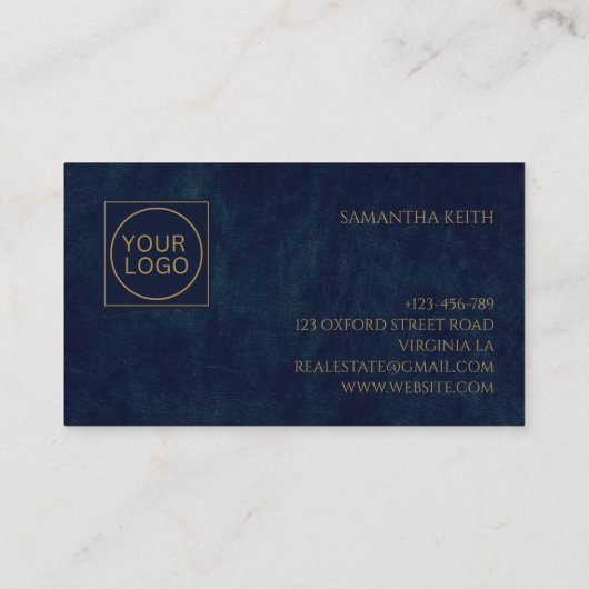 Bedrijf Logo Monogram Navy Blue Leather Visitekaartje (Achterkant)
