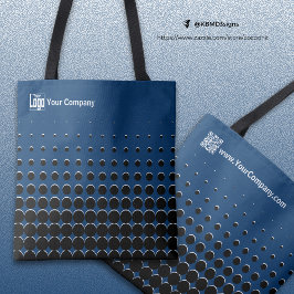 Bedrijf Logo Naam QR-code Blauw Zwart Wit Stippen Tote Bag